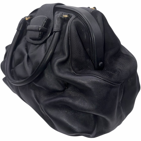 Smythson of Bond Street “Nancy” Genuine Leather Black Gathered Ruched Purse - Picture 3 of 12